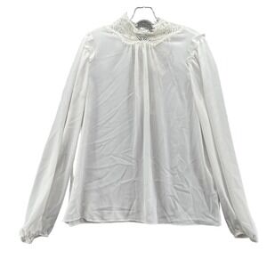 Max Studio Neyman Marcus Top Women Medium White Corpcore Lace Neck Chic Coquette